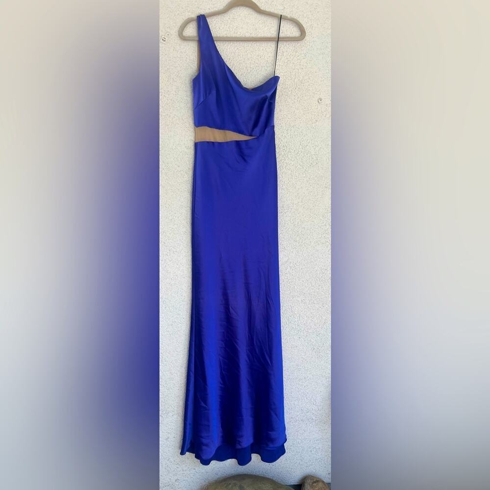 NWT ABS blue satin dress nude cut out back and waist detail 6 prom wedding GORG!
